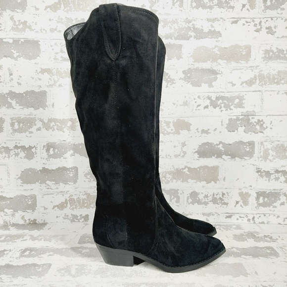 NEW DV Dolce Vita Tall Boots Women 7 Black Suede Leather Western Chic - Picture 6 of 11